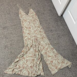 O'Neill Leaf Print Jumpsuit in Cream and Brown